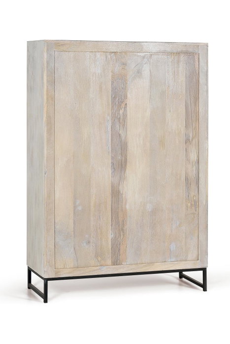 GINER Y COLOMER Vitrina - Buffet 2 portes en bois de manguier massif avec finition blanc vieilli et pieds métal noir, 160 x 110 x 40 cm